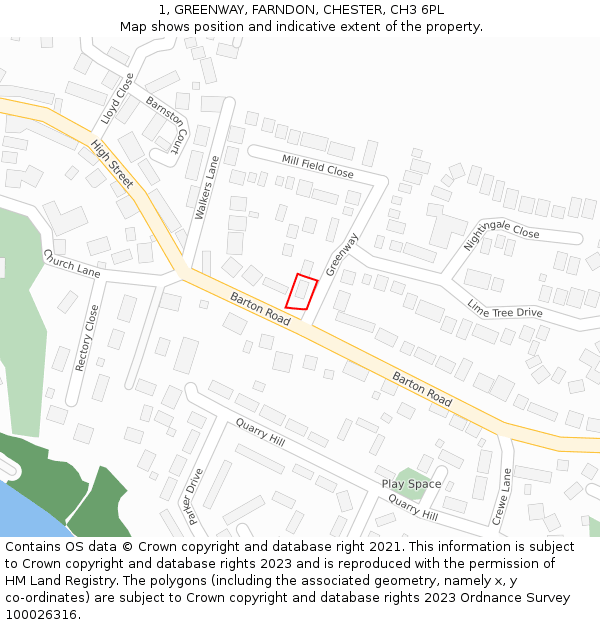 1, GREENWAY, FARNDON, CHESTER, CH3 6PL: Location map and indicative extent of plot