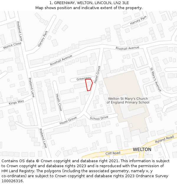 1, GREENWAY, WELTON, LINCOLN, LN2 3LE: Location map and indicative extent of plot