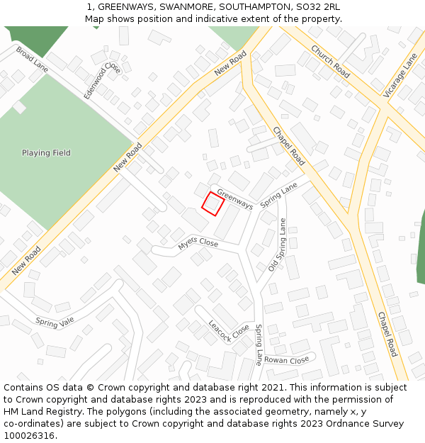 1, GREENWAYS, SWANMORE, SOUTHAMPTON, SO32 2RL: Location map and indicative extent of plot