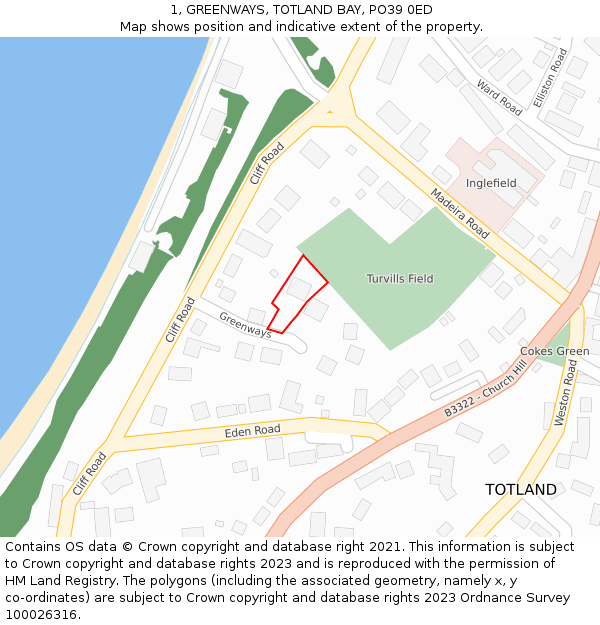 1, GREENWAYS, TOTLAND BAY, PO39 0ED: Location map and indicative extent of plot