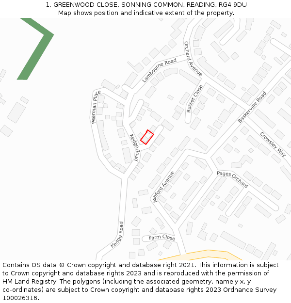 1, GREENWOOD CLOSE, SONNING COMMON, READING, RG4 9DU: Location map and indicative extent of plot