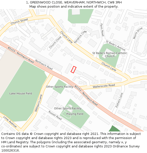 1, GREENWOOD CLOSE, WEAVERHAM, NORTHWICH, CW8 3RH: Location map and indicative extent of plot