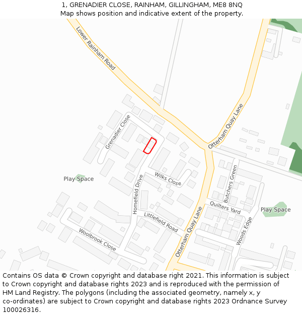 1, GRENADIER CLOSE, RAINHAM, GILLINGHAM, ME8 8NQ: Location map and indicative extent of plot