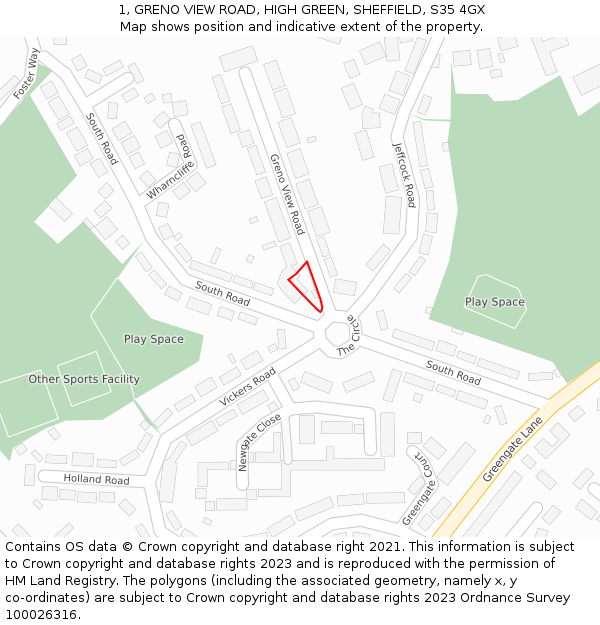 1, GRENO VIEW ROAD, HIGH GREEN, SHEFFIELD, S35 4GX: Location map and indicative extent of plot