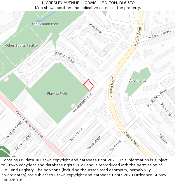 1, GRESLEY AVENUE, HORWICH, BOLTON, BL6 5TQ: Location map and indicative extent of plot