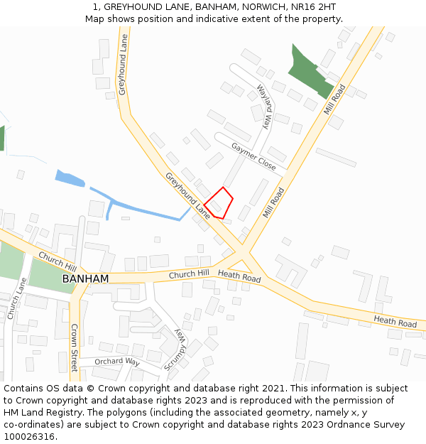 1, GREYHOUND LANE, BANHAM, NORWICH, NR16 2HT: Location map and indicative extent of plot