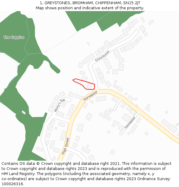 1, GREYSTONES, BROMHAM, CHIPPENHAM, SN15 2JT: Location map and indicative extent of plot