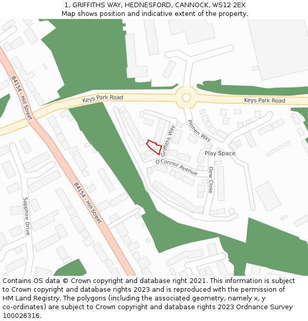 1, GRIFFITHS WAY, HEDNESFORD, CANNOCK, WS12 2EX: Location map and indicative extent of plot