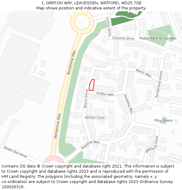 1, GRIFFON WAY, LEAVESDEN, WATFORD, WD25 7GE: Location map and indicative extent of plot