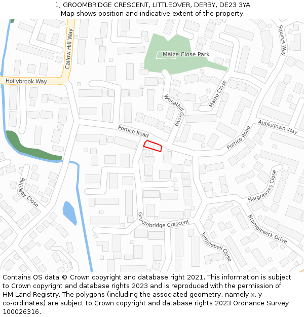 1, GROOMBRIDGE CRESCENT, LITTLEOVER, DERBY, DE23 3YA: Location map and indicative extent of plot