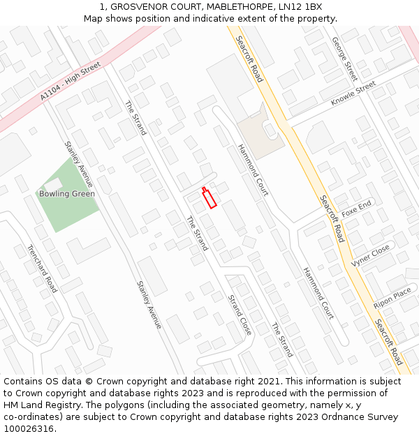 1, GROSVENOR COURT, MABLETHORPE, LN12 1BX: Location map and indicative extent of plot