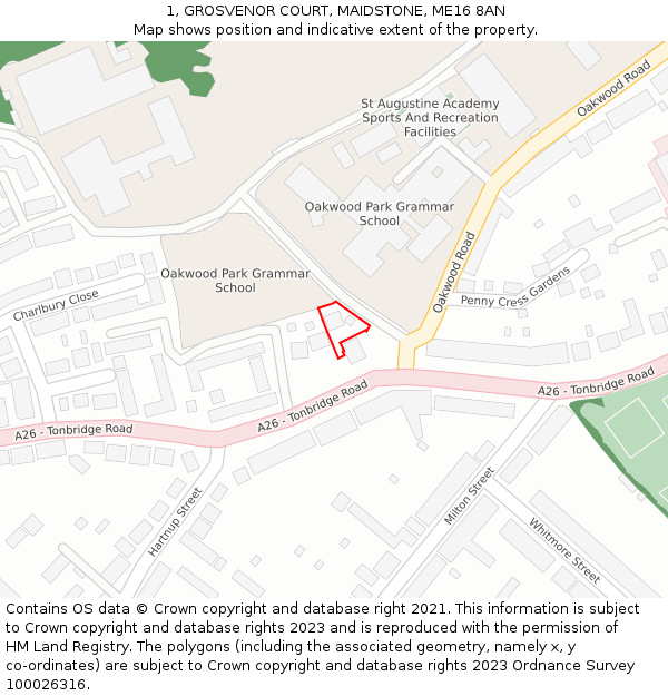 1, GROSVENOR COURT, MAIDSTONE, ME16 8AN: Location map and indicative extent of plot