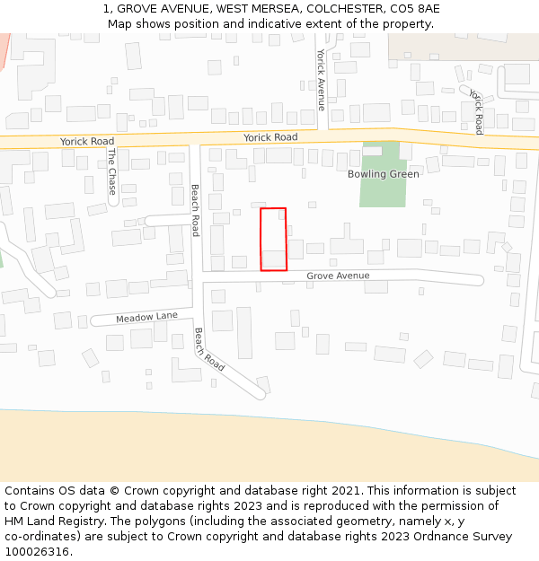 1, GROVE AVENUE, WEST MERSEA, COLCHESTER, CO5 8AE: Location map and indicative extent of plot