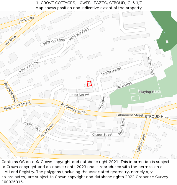 1, GROVE COTTAGES, LOWER LEAZES, STROUD, GL5 1JZ: Location map and indicative extent of plot