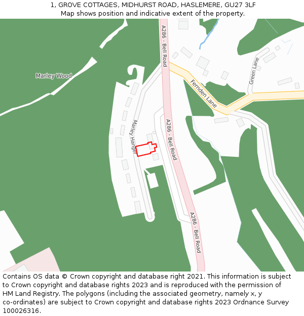 1, GROVE COTTAGES, MIDHURST ROAD, HASLEMERE, GU27 3LF: Location map and indicative extent of plot