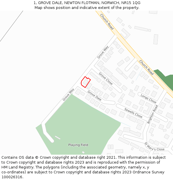 1, GROVE DALE, NEWTON FLOTMAN, NORWICH, NR15 1QG: Location map and indicative extent of plot