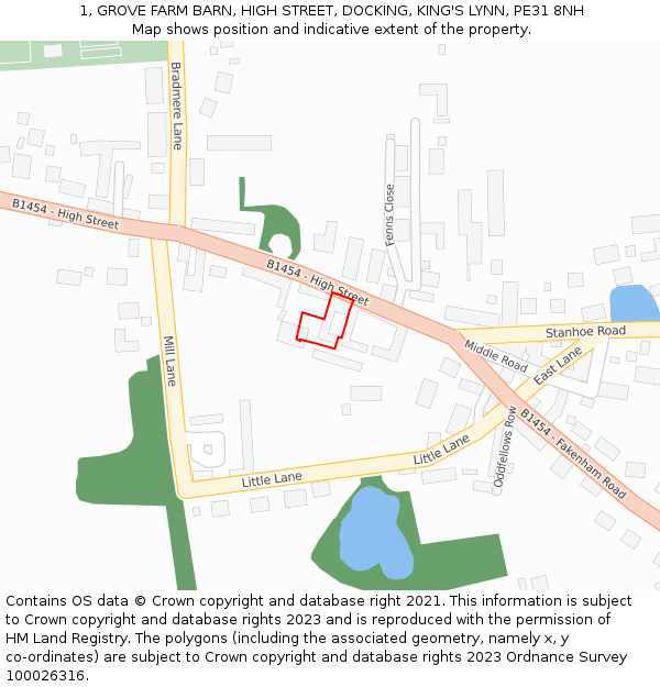 1, GROVE FARM BARN, HIGH STREET, DOCKING, KING'S LYNN, PE31 8NH: Location map and indicative extent of plot