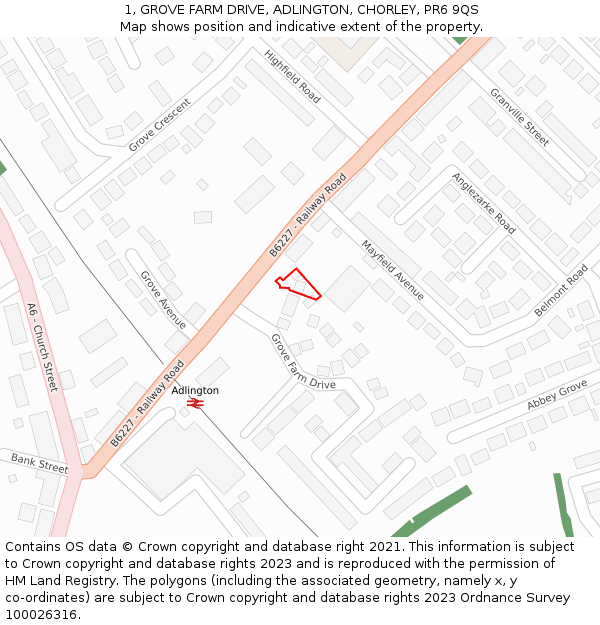 1, GROVE FARM DRIVE, ADLINGTON, CHORLEY, PR6 9QS: Location map and indicative extent of plot