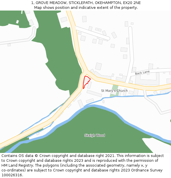 1, GROVE MEADOW, STICKLEPATH, OKEHAMPTON, EX20 2NE: Location map and indicative extent of plot