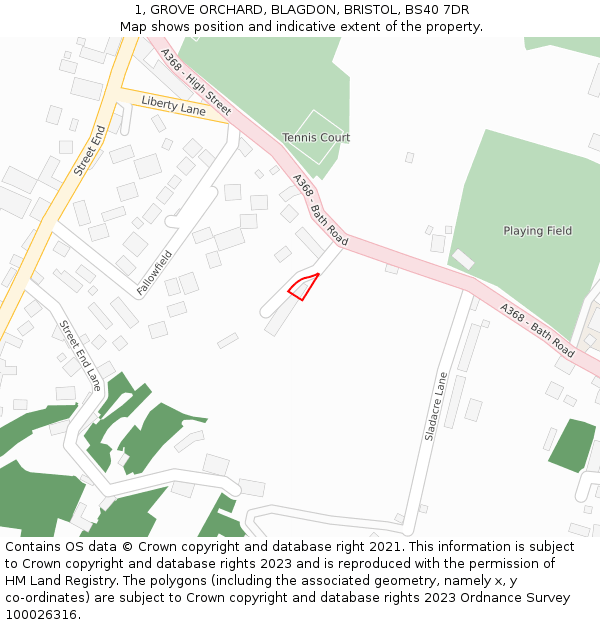 1, GROVE ORCHARD, BLAGDON, BRISTOL, BS40 7DR: Location map and indicative extent of plot