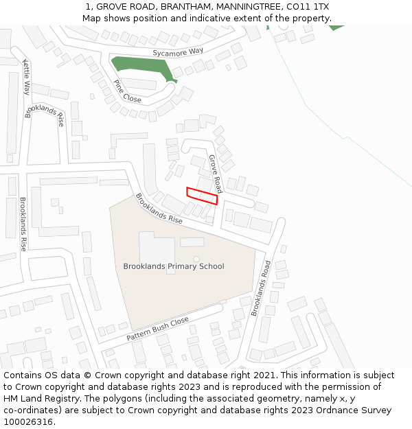 1, GROVE ROAD, BRANTHAM, MANNINGTREE, CO11 1TX: Location map and indicative extent of plot