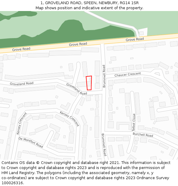 1, GROVELAND ROAD, SPEEN, NEWBURY, RG14 1SR: Location map and indicative extent of plot