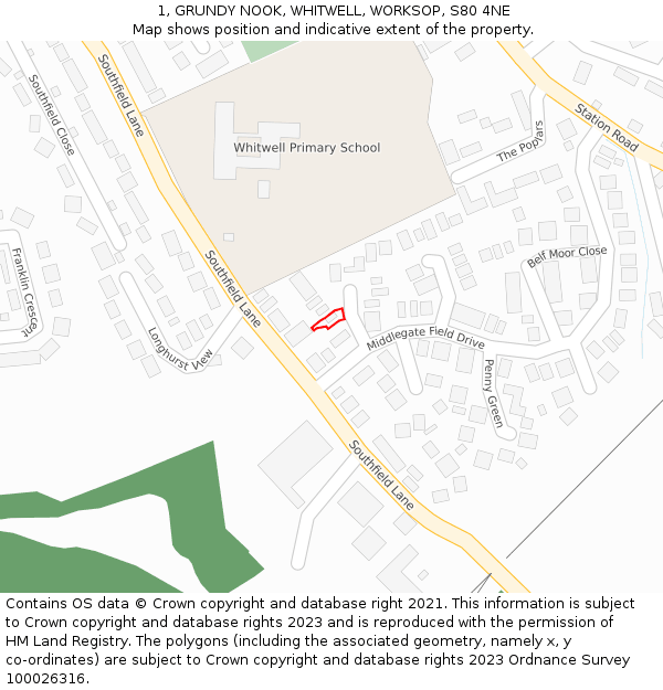 1, GRUNDY NOOK, WHITWELL, WORKSOP, S80 4NE: Location map and indicative extent of plot