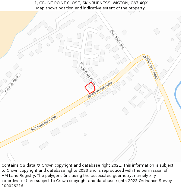 1, GRUNE POINT CLOSE, SKINBURNESS, WIGTON, CA7 4QX: Location map and indicative extent of plot