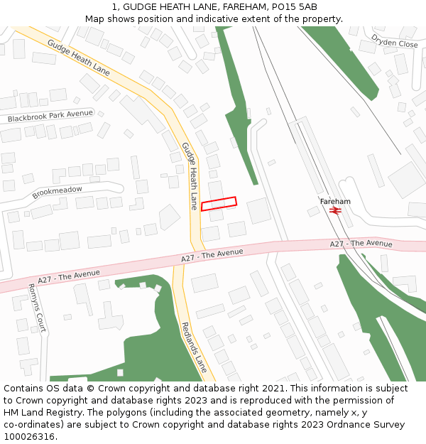 1, GUDGE HEATH LANE, FAREHAM, PO15 5AB: Location map and indicative extent of plot