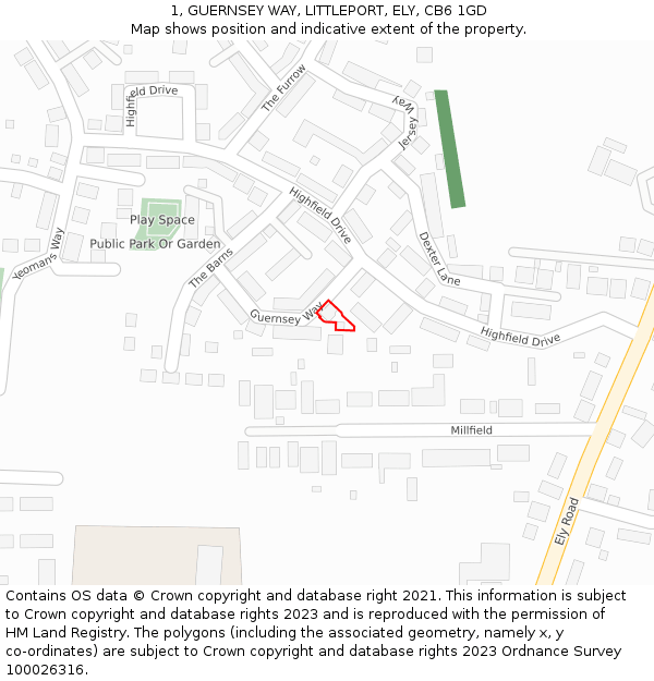 1, GUERNSEY WAY, LITTLEPORT, ELY, CB6 1GD: Location map and indicative extent of plot