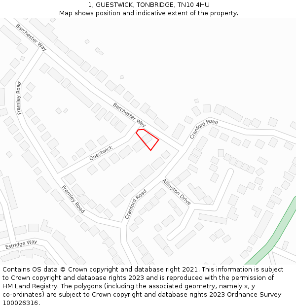 1, GUESTWICK, TONBRIDGE, TN10 4HU: Location map and indicative extent of plot