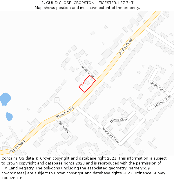 1, GUILD CLOSE, CROPSTON, LEICESTER, LE7 7HT: Location map and indicative extent of plot