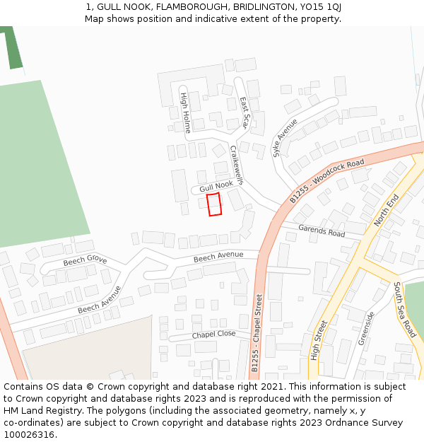 1, GULL NOOK, FLAMBOROUGH, BRIDLINGTON, YO15 1QJ: Location map and indicative extent of plot