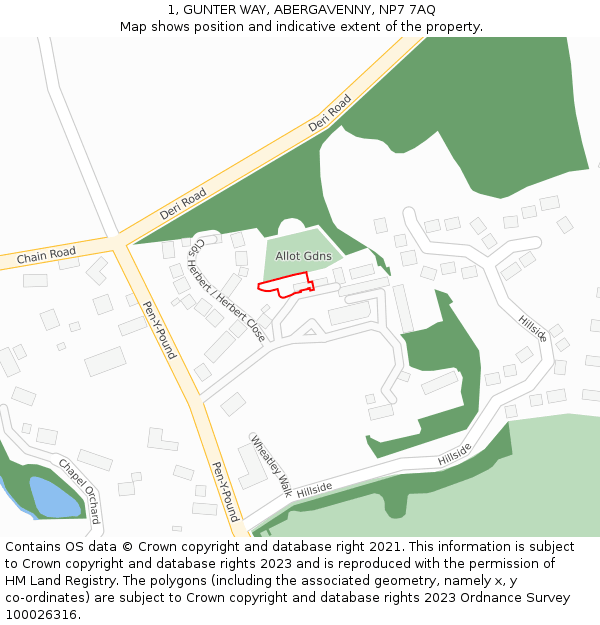 1, GUNTER WAY, ABERGAVENNY, NP7 7AQ: Location map and indicative extent of plot
