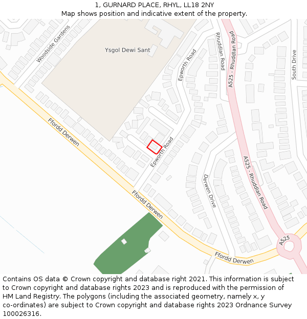 1, GURNARD PLACE, RHYL, LL18 2NY: Location map and indicative extent of plot