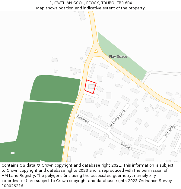 1, GWEL AN SCOL, FEOCK, TRURO, TR3 6RX: Location map and indicative extent of plot