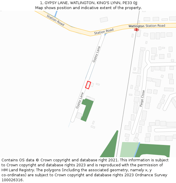 1, GYPSY LANE, WATLINGTON, KING'S LYNN, PE33 0JJ: Location map and indicative extent of plot