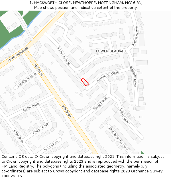 1, HACKWORTH CLOSE, NEWTHORPE, NOTTINGHAM, NG16 3NJ: Location map and indicative extent of plot