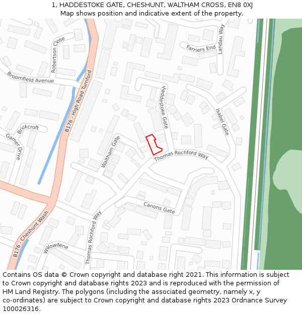 1, HADDESTOKE GATE, CHESHUNT, WALTHAM CROSS, EN8 0XJ: Location map and indicative extent of plot