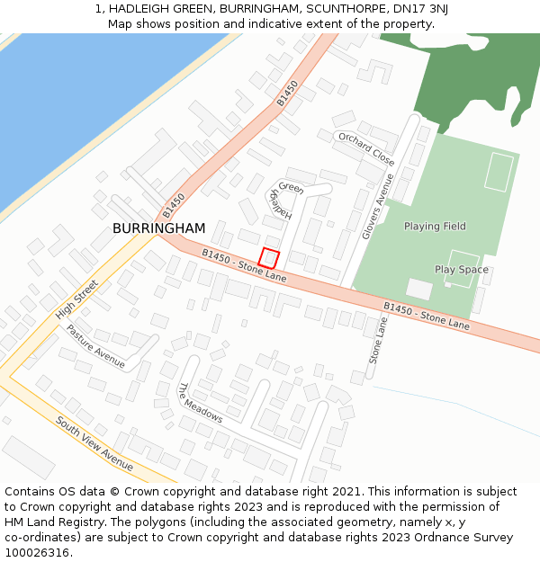 1, HADLEIGH GREEN, BURRINGHAM, SCUNTHORPE, DN17 3NJ: Location map and indicative extent of plot