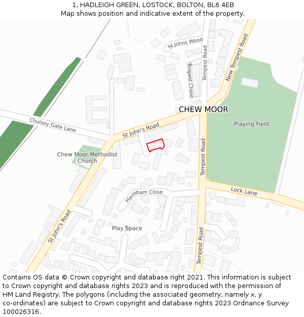 1, HADLEIGH GREEN, LOSTOCK, BOLTON, BL6 4EB: Location map and indicative extent of plot