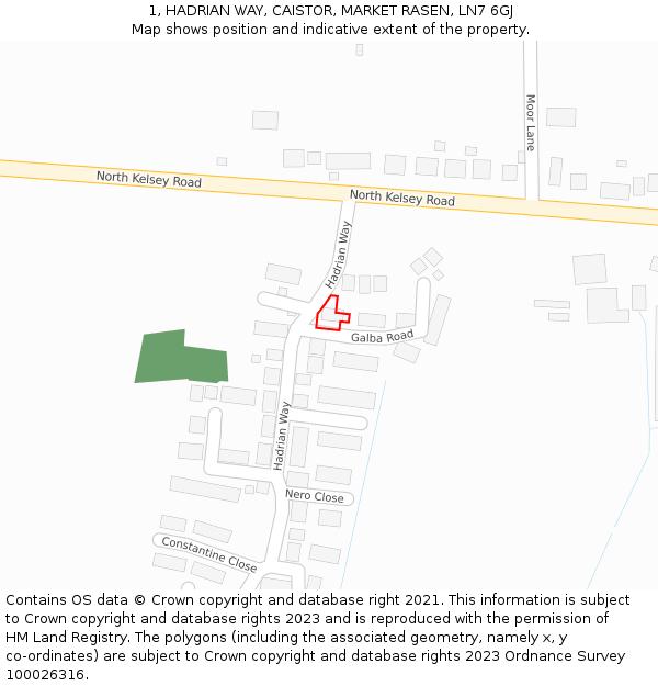 1, HADRIAN WAY, CAISTOR, MARKET RASEN, LN7 6GJ: Location map and indicative extent of plot