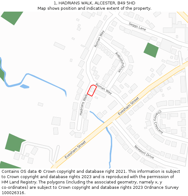 1, HADRIANS WALK, ALCESTER, B49 5HD: Location map and indicative extent of plot