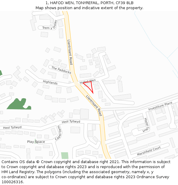 1, HAFOD WEN, TONYREFAIL, PORTH, CF39 8LB: Location map and indicative extent of plot