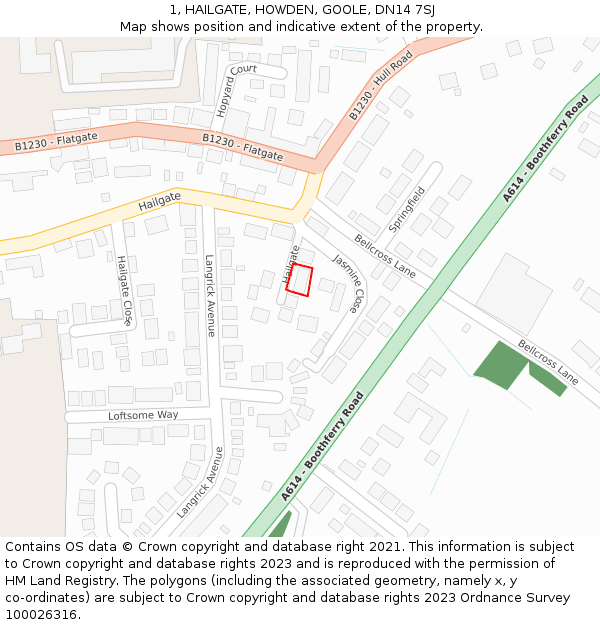 1, HAILGATE, HOWDEN, GOOLE, DN14 7SJ: Location map and indicative extent of plot