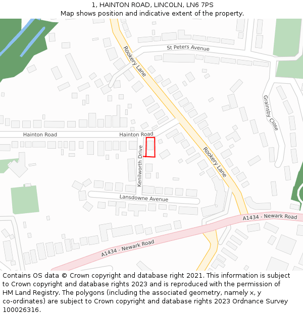 1, HAINTON ROAD, LINCOLN, LN6 7PS: Location map and indicative extent of plot