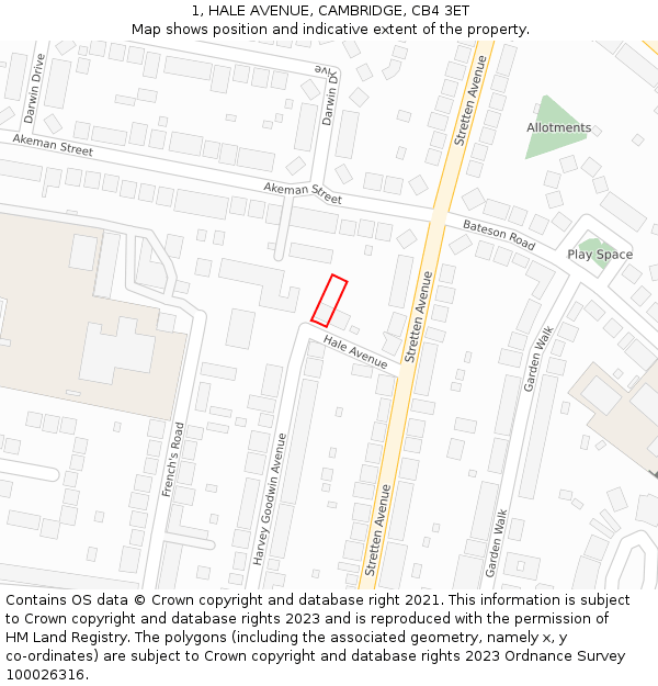 1, HALE AVENUE, CAMBRIDGE, CB4 3ET: Location map and indicative extent of plot