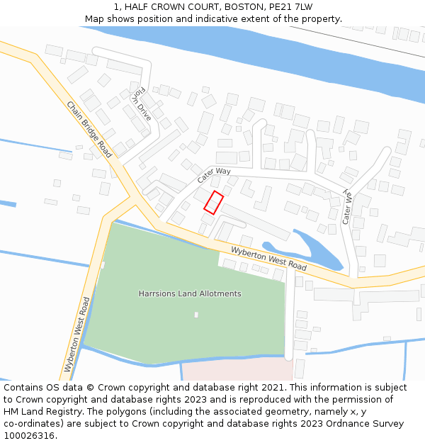 1, HALF CROWN COURT, BOSTON, PE21 7LW: Location map and indicative extent of plot