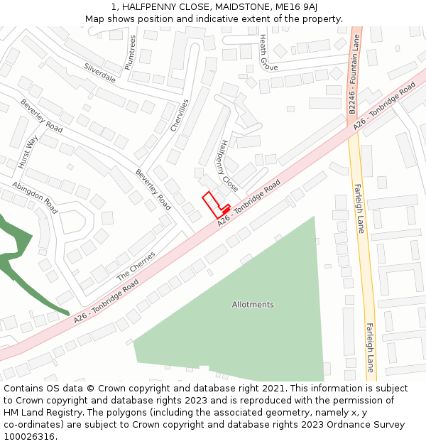 1, HALFPENNY CLOSE, MAIDSTONE, ME16 9AJ: Location map and indicative extent of plot