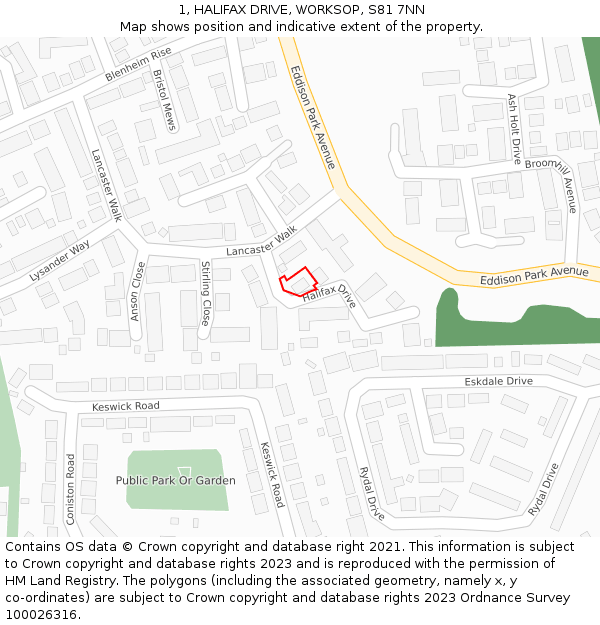1, HALIFAX DRIVE, WORKSOP, S81 7NN: Location map and indicative extent of plot